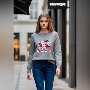 Tommy Hilfiger Festive Preppy Vibe Gray Knit Polar Bear w/ Scarf Sweater M NWT